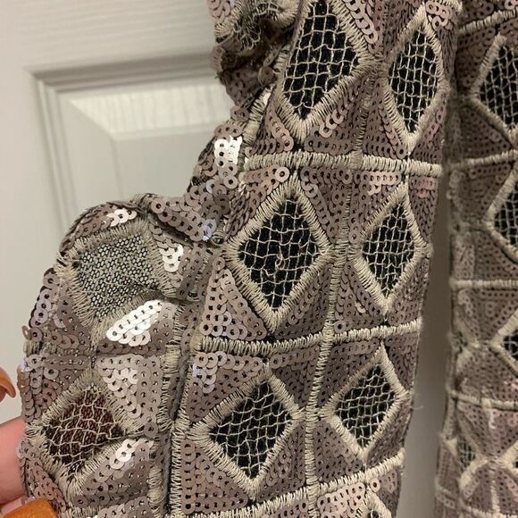 Intropia for Anthropologie Silver Sequin Club Cold Shoulder Dress sz 12 NWT - Picture 4 of 8